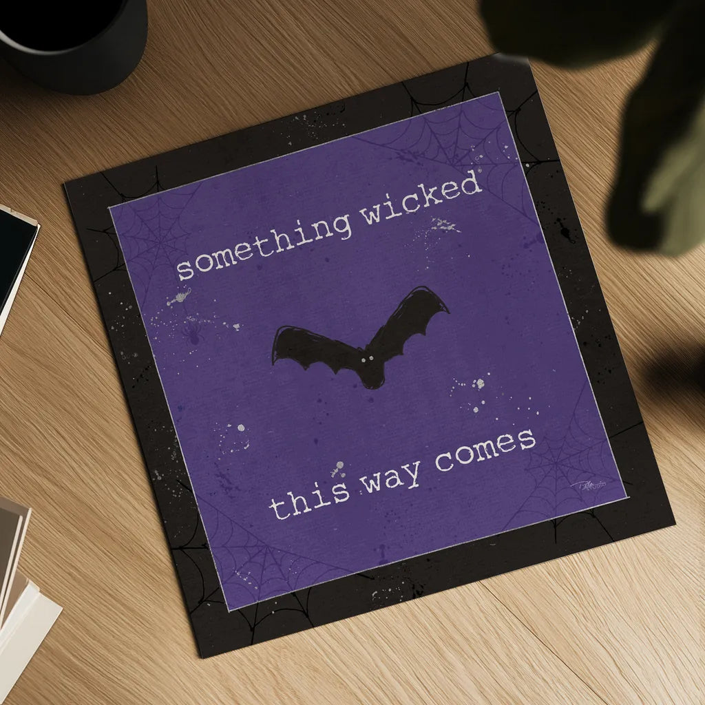 Spooky Cuties IV Purple by Pela Studio. Shown as a detailed flat fine art print, highlighting archival giclee quality. Available as an archival giclee rolled canvas, fine art paper, or poster print. SKU 47502a.