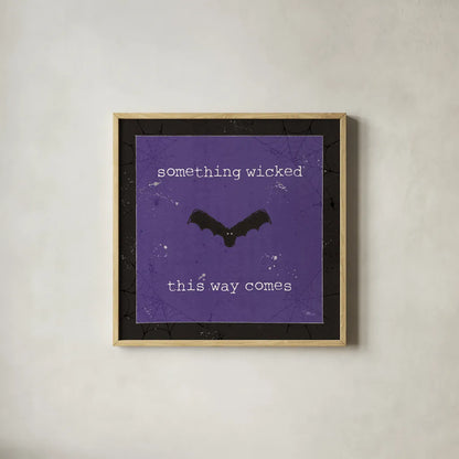 Spooky Cuties IV Purple by Pela Studio. Shown in a natural wood glass frame for a timeless modern aesthetic. Available as an archival giclee rolled canvas, fine art paper, or poster print. SKU 47502a.