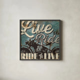 Street Machines II by Pela Studio. Shown in a sleek black glass frame for a contemporary gallery look. Available as an archival giclee rolled canvas, fine art paper, or poster print. SKU 13202a.