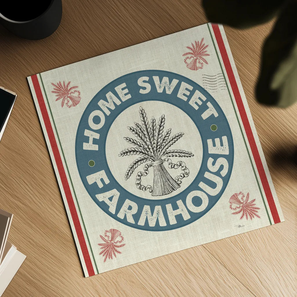 Sweet Farmhouse I No 100 by Pela Studio. Shown as a detailed flat fine art print, highlighting archival giclee quality. Available as an archival giclee rolled canvas, fine art paper, or poster print. SKU 49020a.