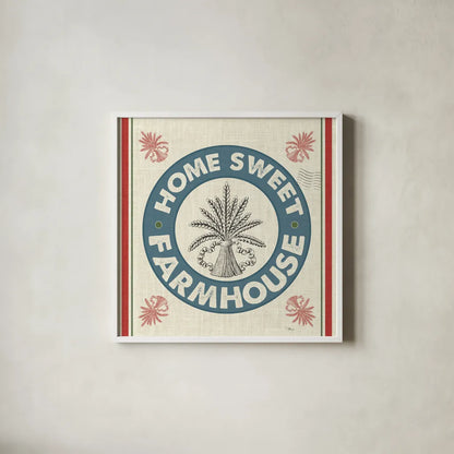 Sweet Farmhouse I No 100 by Pela Studio. Shown in a crisp white glass frame for a clean and minimalist style. Available as an archival giclee rolled canvas, fine art paper, or poster print. SKU 49020a.