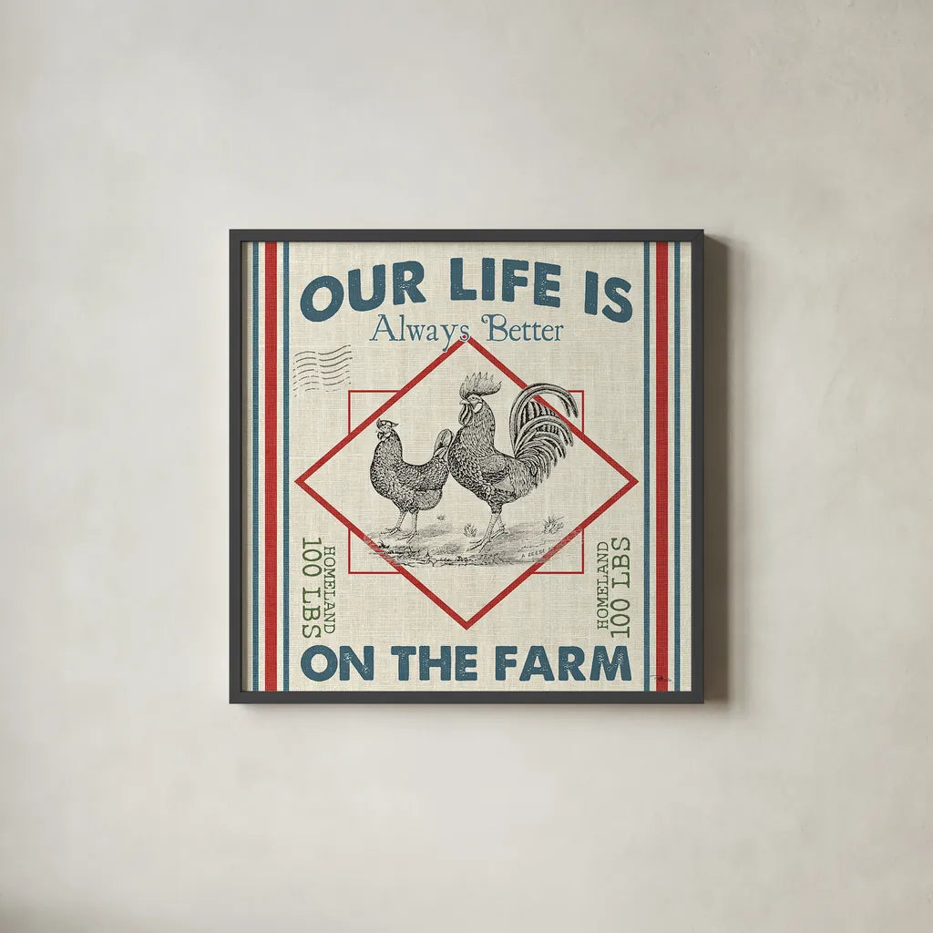 Sweet Farmhouse III by Pela Studio. Shown in a sleek black glass frame for a contemporary gallery look. Available as an archival giclee rolled canvas, fine art paper, or poster print. SKU 36182a.