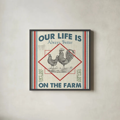 Sweet Farmhouse III by Pela Studio. Shown in a sleek black glass frame for a contemporary gallery look. Available as an archival giclee rolled canvas, fine art paper, or poster print. SKU 36182a.