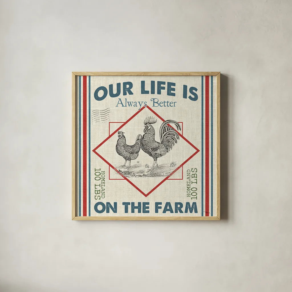 Sweet Farmhouse III by Pela Studio. Shown in a natural wood glass frame for a timeless modern aesthetic. Available as an archival giclee rolled canvas, fine art paper, or poster print. SKU 36182a.