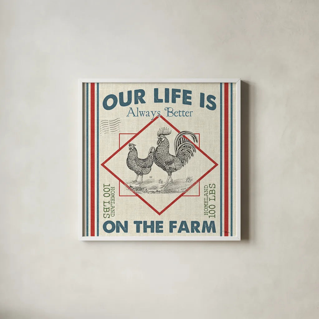 Sweet Farmhouse III by Pela Studio. Shown in a crisp white glass frame for a clean and minimalist style. Available as an archival giclee rolled canvas, fine art paper, or poster print. SKU 36182a.