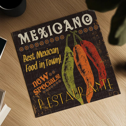 Tex Mex I by Pela Studio. Shown as a detailed flat fine art print, highlighting archival giclee quality. Available as an archival giclee rolled canvas, fine art paper, or poster print. SKU 10324a.