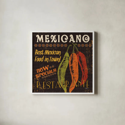 Tex Mex I by Pela Studio. Shown in a crisp white glass frame for a clean and minimalist style. Available as an archival giclee rolled canvas, fine art paper, or poster print. SKU 10324a.