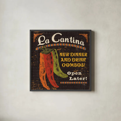 Tex Mex II by Pela Studio. Shown in a sleek black glass frame for a contemporary gallery look. Available as an archival giclee rolled canvas, fine art paper, or poster print. SKU 10325a.