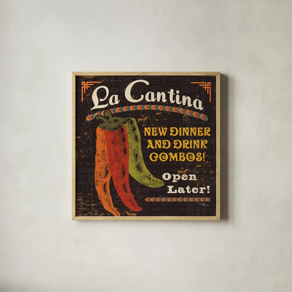 Tex Mex II by Pela Studio. Shown in a natural wood glass frame for a timeless modern aesthetic. Available as an archival giclee rolled canvas, fine art paper, or poster print. SKU 10325a.