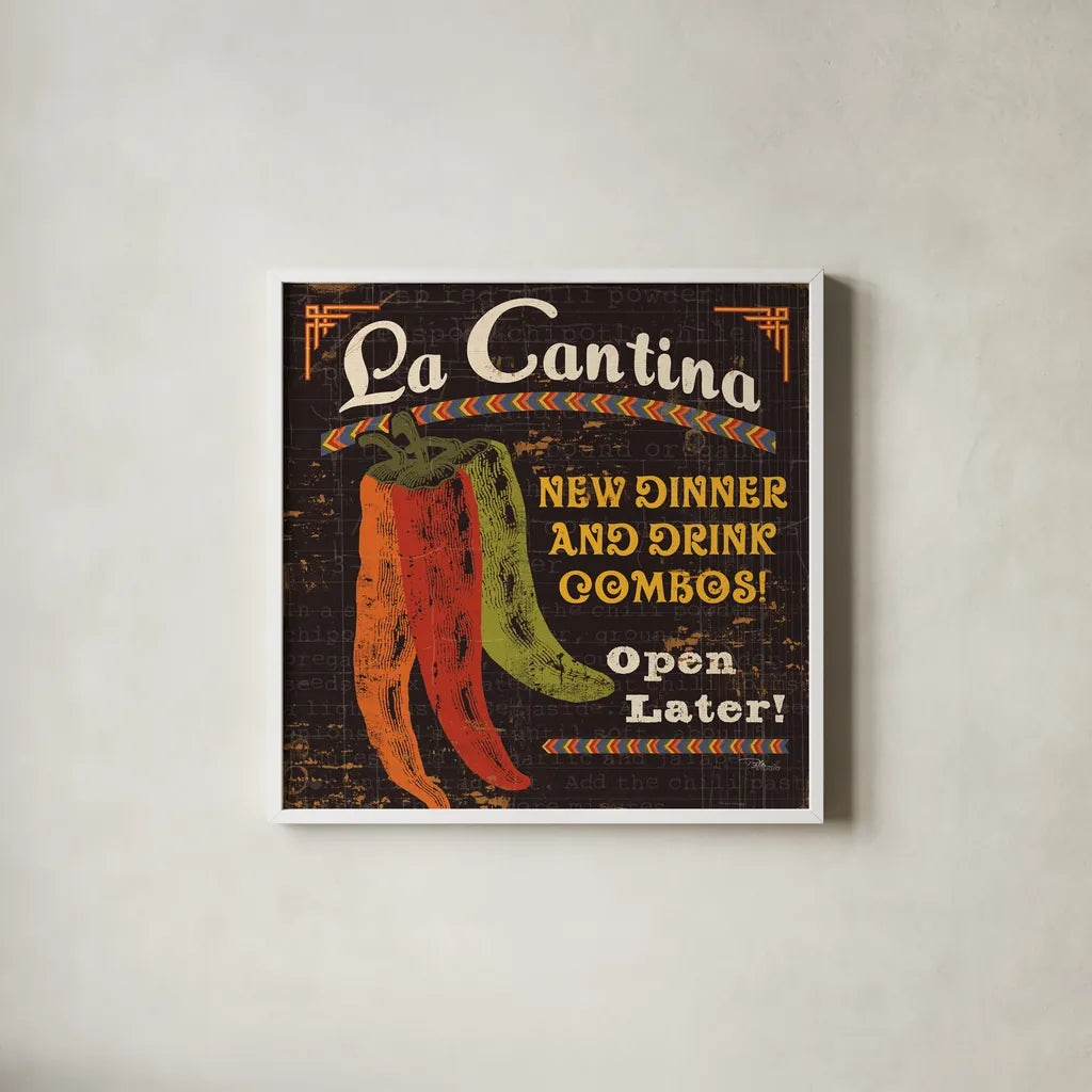 Tex Mex II by Pela Studio. Shown in a crisp white glass frame for a clean and minimalist style. Available as an archival giclee rolled canvas, fine art paper, or poster print. SKU 10325a.