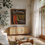 Tex Mex II by Pela Studio. Shown in a natural wood frame in a cozy modern living room. Available as an archival giclee rolled canvas, fine art paper, or poster print. SKU 10325a.