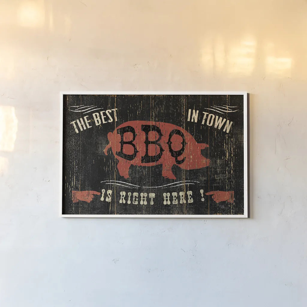 The Best BBQ in Town by Pela Studio. shown as a paper print in a white frame. Available as a archival giclee rolled canvas, fine art paper, or poster print. SKU 11735i.