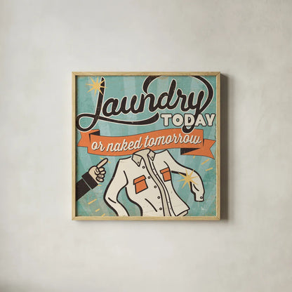 The Cleaners I by Pela Studio. Shown in a natural wood glass frame for a timeless modern aesthetic. Available as an archival giclee rolled canvas, fine art paper, or poster print. SKU 14794a.