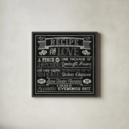 Thoughtful Recipes III by Pela Studio. Shown in a sleek black glass frame for a contemporary gallery look. Available as an archival giclee rolled canvas, fine art paper, or poster print. SKU 15216a.