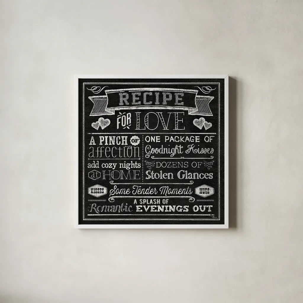 Thoughtful Recipes III by Pela Studio. Shown in a crisp white glass frame for a clean and minimalist style. Available as an archival giclee rolled canvas, fine art paper, or poster print. SKU 15216a.