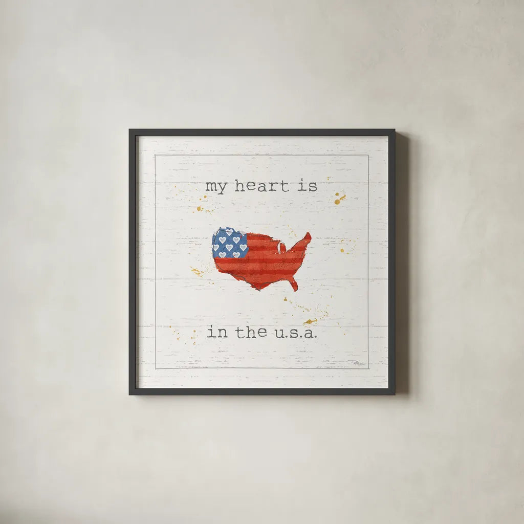USA Cuties II Shiplap by Pela Studio. Shown in a sleek black glass frame for a contemporary gallery look. Available as an archival giclee rolled canvas, fine art paper, or poster print. SKU 38806a.