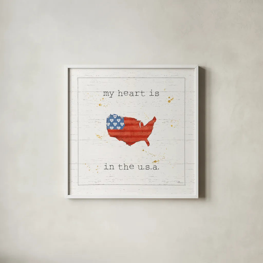 USA Cuties II Shiplap by Pela Studio. Shown in a crisp white glass frame for a clean and minimalist style. Available as an archival giclee rolled canvas, fine art paper, or poster print. SKU 38806a.
