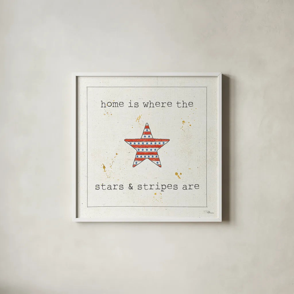 USA Cuties IV by Pela Studio. Shown in a crisp white glass frame for a clean and minimalist style. Available as an archival giclee rolled canvas, fine art paper, or poster print. SKU 24165a.