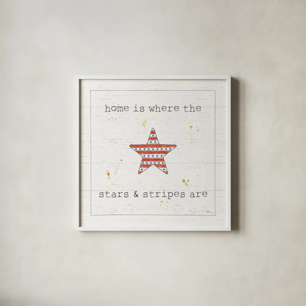 USA Cuties IV Shiplap by Pela Studio. Shown in a crisp white glass frame for a clean and minimalist style. Available as an archival giclee rolled canvas, fine art paper, or poster print. SKU 38808a.