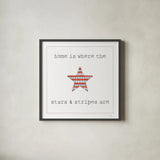 USA Cuties IV on White by Pela Studio. Shown in a sleek black glass frame for a contemporary gallery look. Available as an archival giclee rolled canvas, fine art paper, or poster print. SKU 28566a.