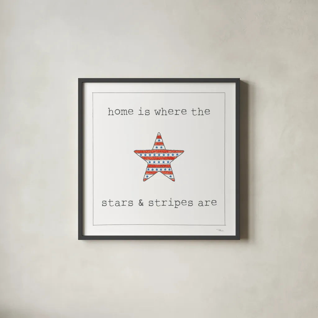 USA Cuties IV on White by Pela Studio. Shown in a sleek black glass frame for a contemporary gallery look. Available as an archival giclee rolled canvas, fine art paper, or poster print. SKU 28566a.