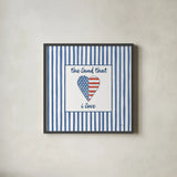 USA Cuties Stripes III by Pela Studio. Shown in a sleek black glass frame for a contemporary gallery look. Available as an archival giclee rolled canvas, fine art paper, or poster print. SKU 98930a.
