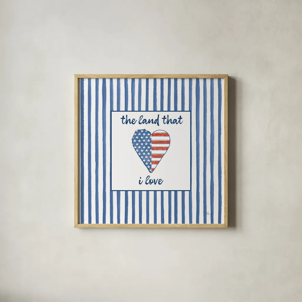 USA Cuties Stripes III by Pela Studio. Shown in a natural wood glass frame for a timeless modern aesthetic. Available as an archival giclee rolled canvas, fine art paper, or poster print. SKU 98930a.