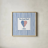 USA Cuties Stripes III by Pela Studio. Shown in a natural wood glass frame for a timeless modern aesthetic. Available as an archival giclee rolled canvas, fine art paper, or poster print. SKU 98930a.
