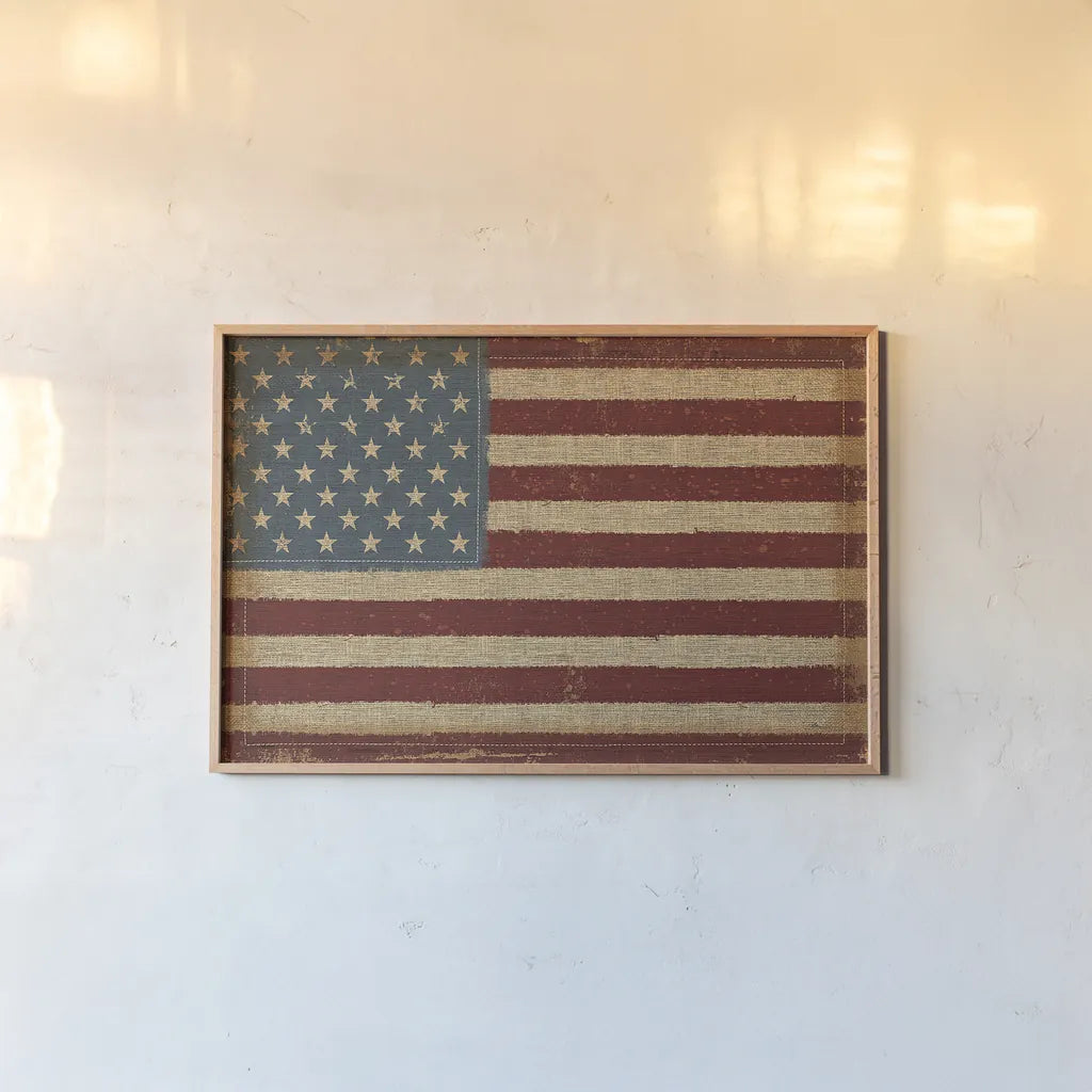 USA Strong by Pela Studio. shown as a paper print in a natural frame. Available as a archival giclee rolled canvas, fine art paper, or poster print. SKU 12929i.