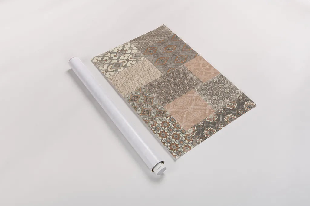 Venetian Patchwork I Orange Gray by Pela Studio. shown as a rolled paper print. Available as archival giclee rolled canvas, fine art paper, or poster print. SKU 55378i.