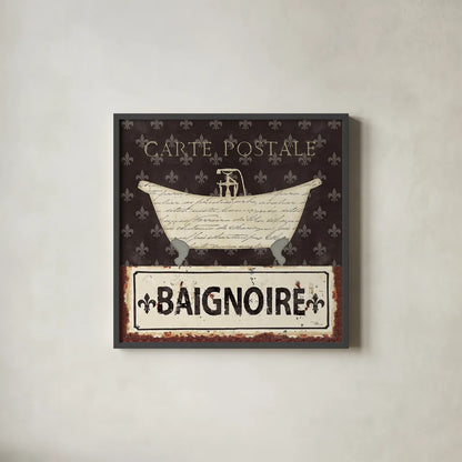 Vintage Bath V by Pela Studio. Shown in a sleek black glass frame for a contemporary gallery look. Available as an archival giclee rolled canvas, fine art paper, or poster print. SKU 13512a.