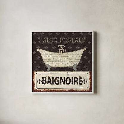 Vintage Bath V by Pela Studio. Shown in a crisp white glass frame for a clean and minimalist style. Available as an archival giclee rolled canvas, fine art paper, or poster print. SKU 13512a.