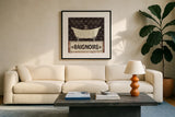 Vintage Bath V by Pela Studio. Displayed in a glass frame with matte in a clean modern living room. Available as an archival giclee rolled canvas, fine art paper, or poster print. SKU 13512a.