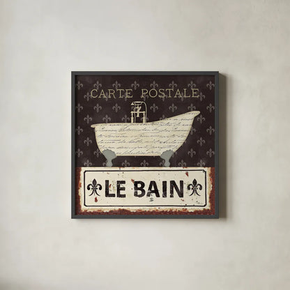 Vintage Bath VI by Pela Studio. Shown in a sleek black glass frame for a contemporary gallery look. Available as an archival giclee rolled canvas, fine art paper, or poster print. SKU 13513a.