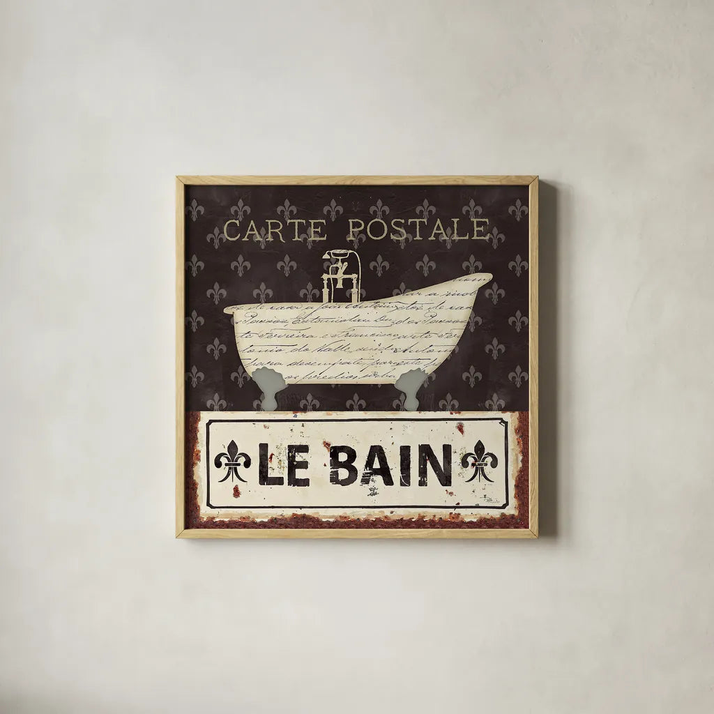Vintage Bath VI by Pela Studio. Shown in a natural wood glass frame for a timeless modern aesthetic. Available as an archival giclee rolled canvas, fine art paper, or poster print. SKU 13513a.