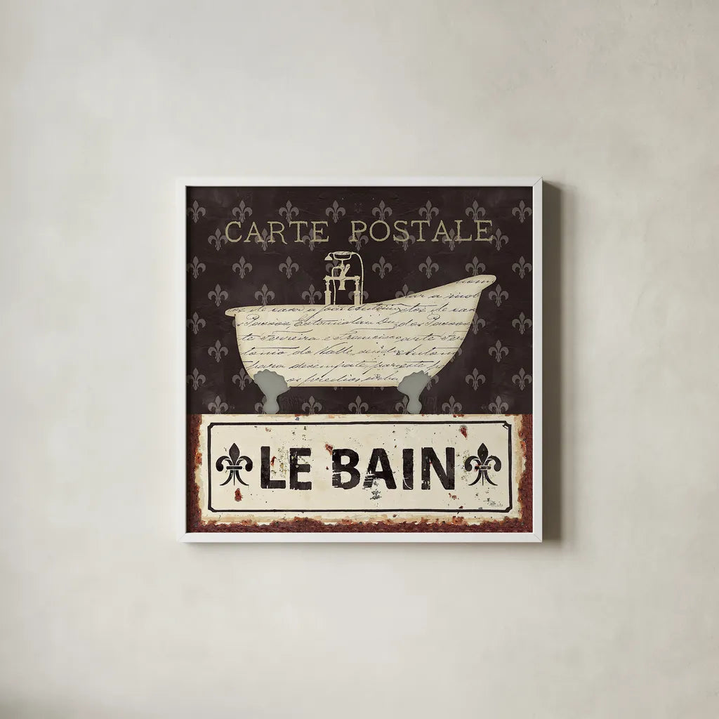 Vintage Bath VI by Pela Studio. Shown in a crisp white glass frame for a clean and minimalist style. Available as an archival giclee rolled canvas, fine art paper, or poster print. SKU 13513a.