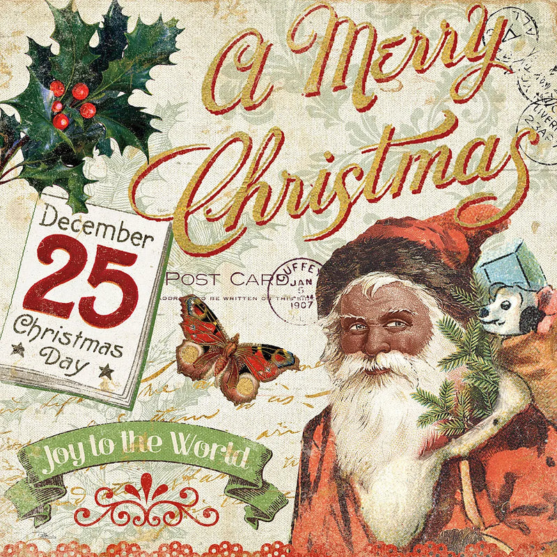 Vintage Christmas II Santa by Pela Studio. SKU 29286a. Archival Giclee Fine art print for wall decor.