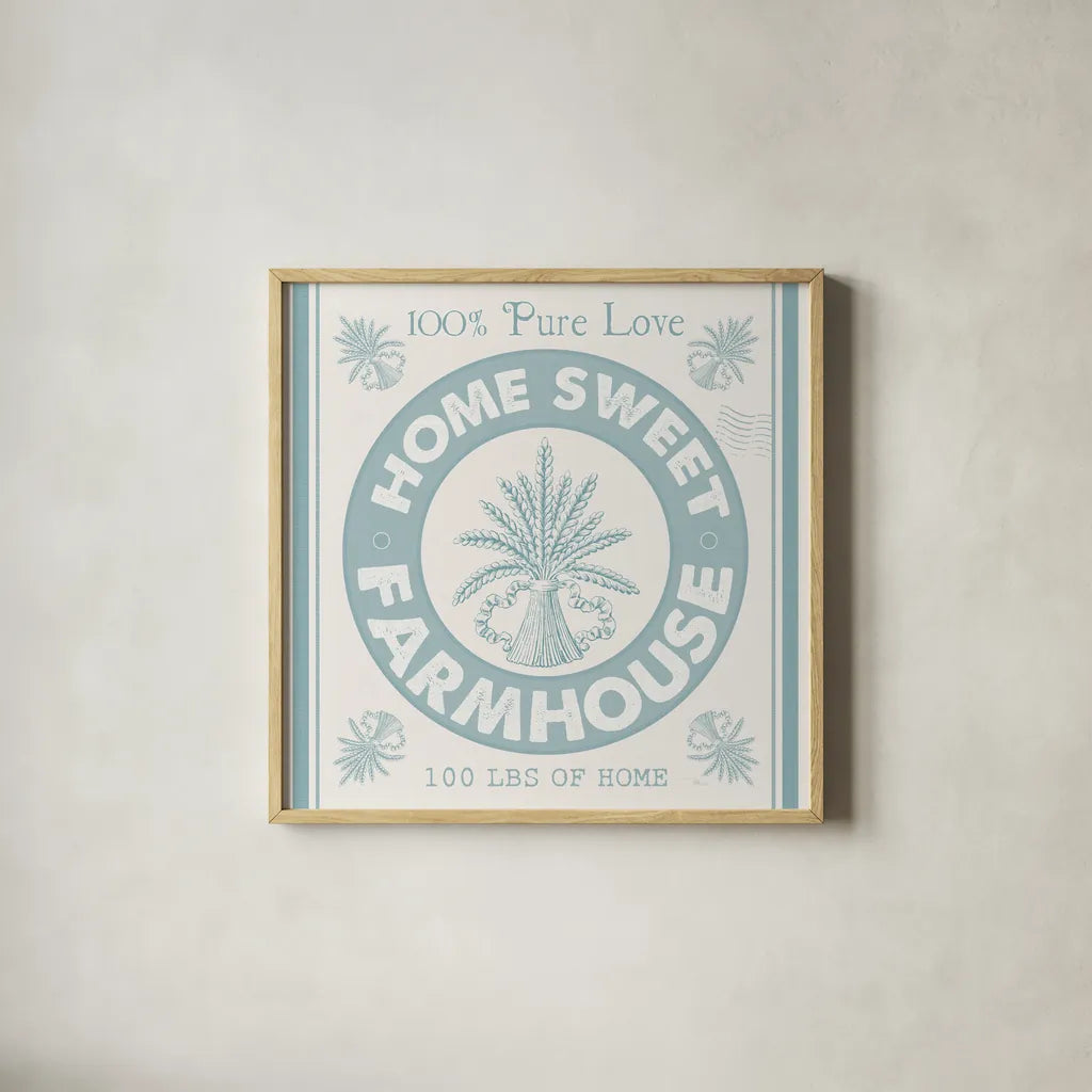 Vintage Farmhouse I by Pela Studio. Shown in a natural wood glass frame for a timeless modern aesthetic. Available as an archival giclee rolled canvas, fine art paper, or poster print. SKU 57418a.