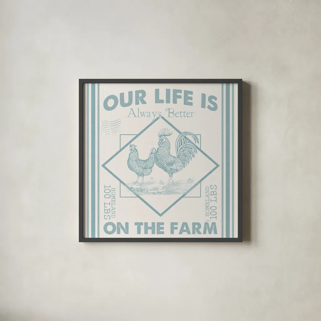 Vintage Farmhouse III by Pela Studio. Shown in a sleek black glass frame for a contemporary gallery look. Available as an archival giclee rolled canvas, fine art paper, or poster print. SKU 57420a.