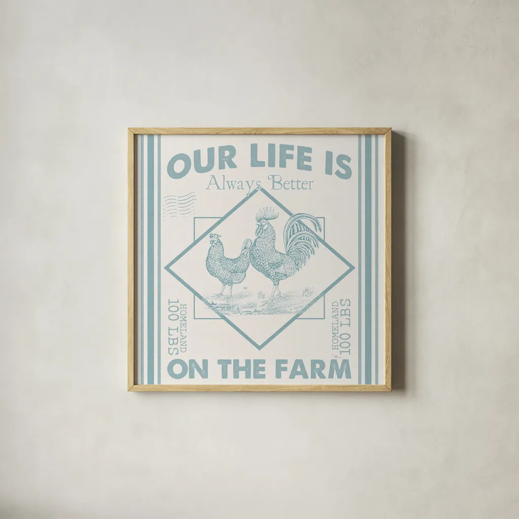 Vintage Farmhouse III by Pela Studio. Shown in a natural wood glass frame for a timeless modern aesthetic. Available as an archival giclee rolled canvas, fine art paper, or poster print. SKU 57420a.