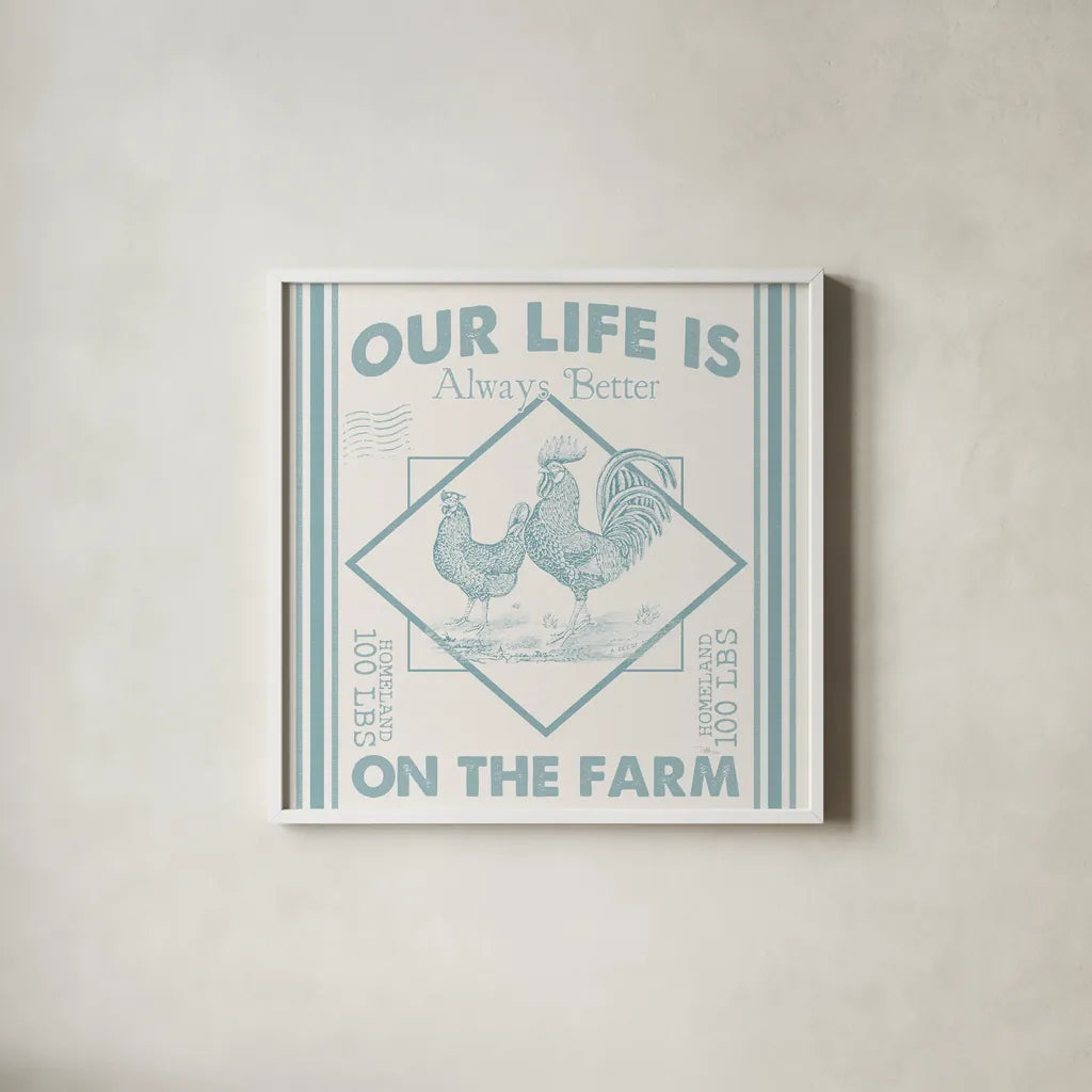 Vintage Farmhouse III by Pela Studio. Shown in a crisp white glass frame for a clean and minimalist style. Available as an archival giclee rolled canvas, fine art paper, or poster print. SKU 57420a.