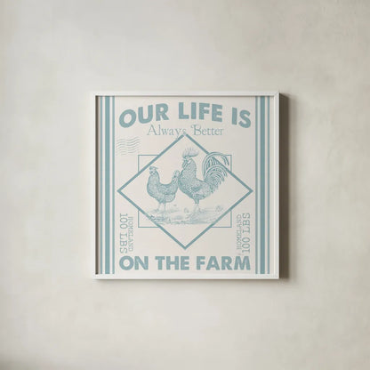 Vintage Farmhouse III by Pela Studio. Shown in a crisp white glass frame for a clean and minimalist style. Available as an archival giclee rolled canvas, fine art paper, or poster print. SKU 57420a.