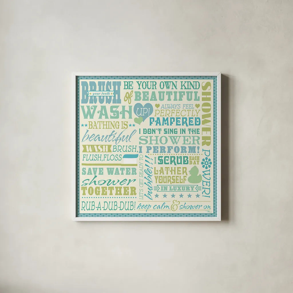 Wash Up V by Pela Studio. Shown in a crisp white glass frame for a clean and minimalist style. Available as an archival giclee rolled canvas, fine art paper, or poster print. SKU 12842a.