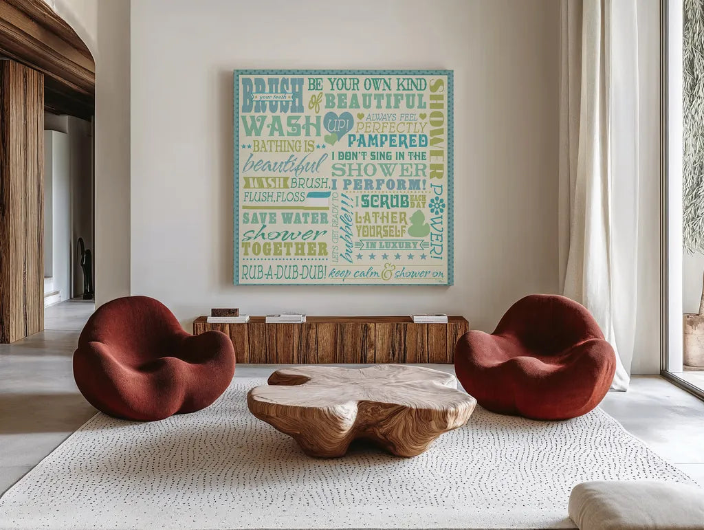 Wash Up V by Pela Studio. Shown as extra-large giant wall art in a modern living room. Available as an archival giclee rolled canvas, fine art paper, or poster print. SKU 12842a.