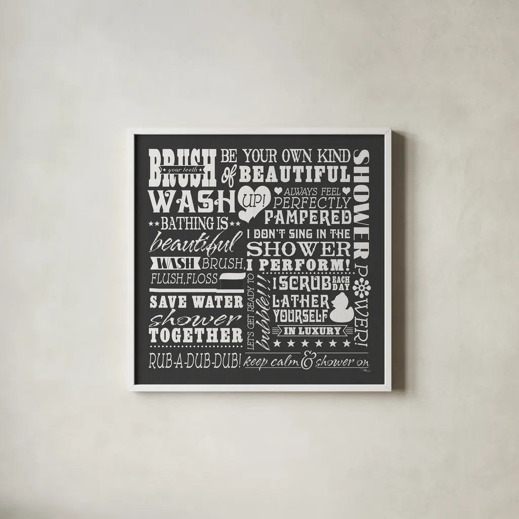 Wash Up V BW by Pela Studio. Shown in a crisp white glass frame for a clean and minimalist style. Available as an archival giclee rolled canvas, fine art paper, or poster print. SKU 57501a.