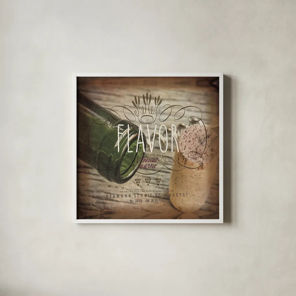 Wine Collage II by Pela Studio. Shown in a crisp white glass frame for a clean and minimalist style. Available as an archival giclee rolled canvas, fine art paper, or poster print. SKU 20499a.