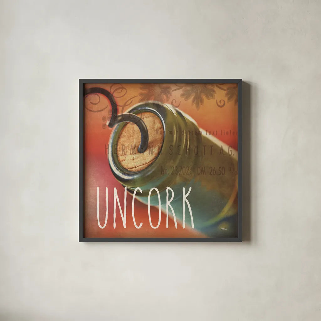 Wine Collage IX by Pela Studio. Shown in a sleek black glass frame for a contemporary gallery look. Available as an archival giclee rolled canvas, fine art paper, or poster print. SKU 20243a.