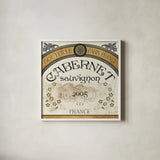 Wine Labels I by Pela Studio. Shown in a crisp white glass frame for a clean and minimalist style. Available as an archival giclee rolled canvas, fine art paper, or poster print. SKU 12859a.