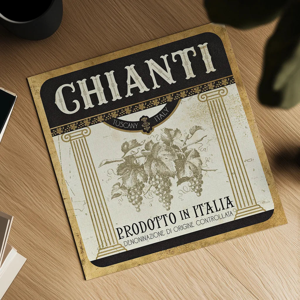 Wine Labels III by Pela Studio. Shown as a detailed flat fine art print, highlighting archival giclee quality. Available as an archival giclee rolled canvas, fine art paper, or poster print. SKU 12861a.