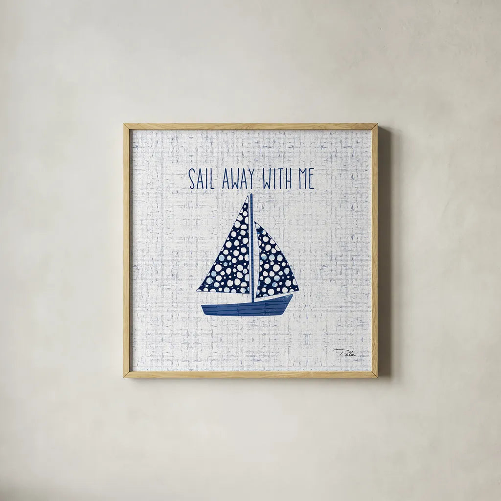 Sunday on the Coast IV by Pela. Shown in a natural wood glass frame for a timeless modern aesthetic. Available as an archival giclee rolled canvas, fine art paper, or poster print. SKU 26522a.